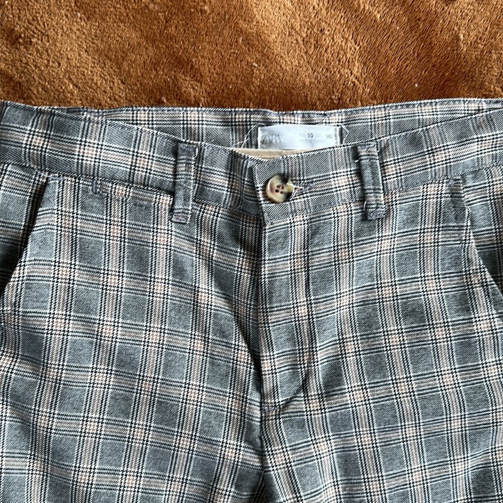 Boys Zara Grey and Brown Plaid Pants - Size 10